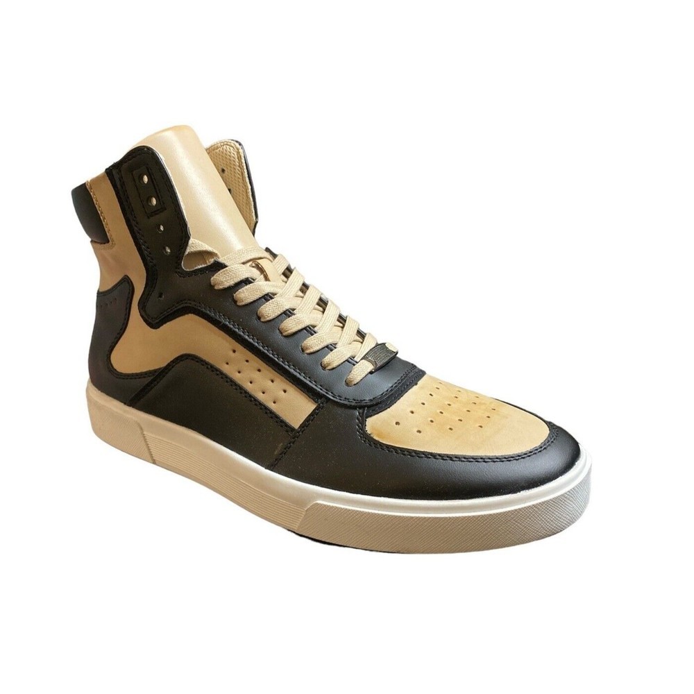 INC International Concepts Men High Top Sneakers Keanu Black/Tan Sz 8.5M